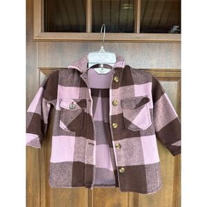 H&M Toddler Young Girls Shirt Jacket Brown and Purple Trendy Shacket SZ 2-3Y